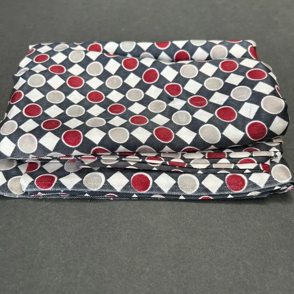 Satin Fabric Navy Blue, Red, White Geometric Pattern 44